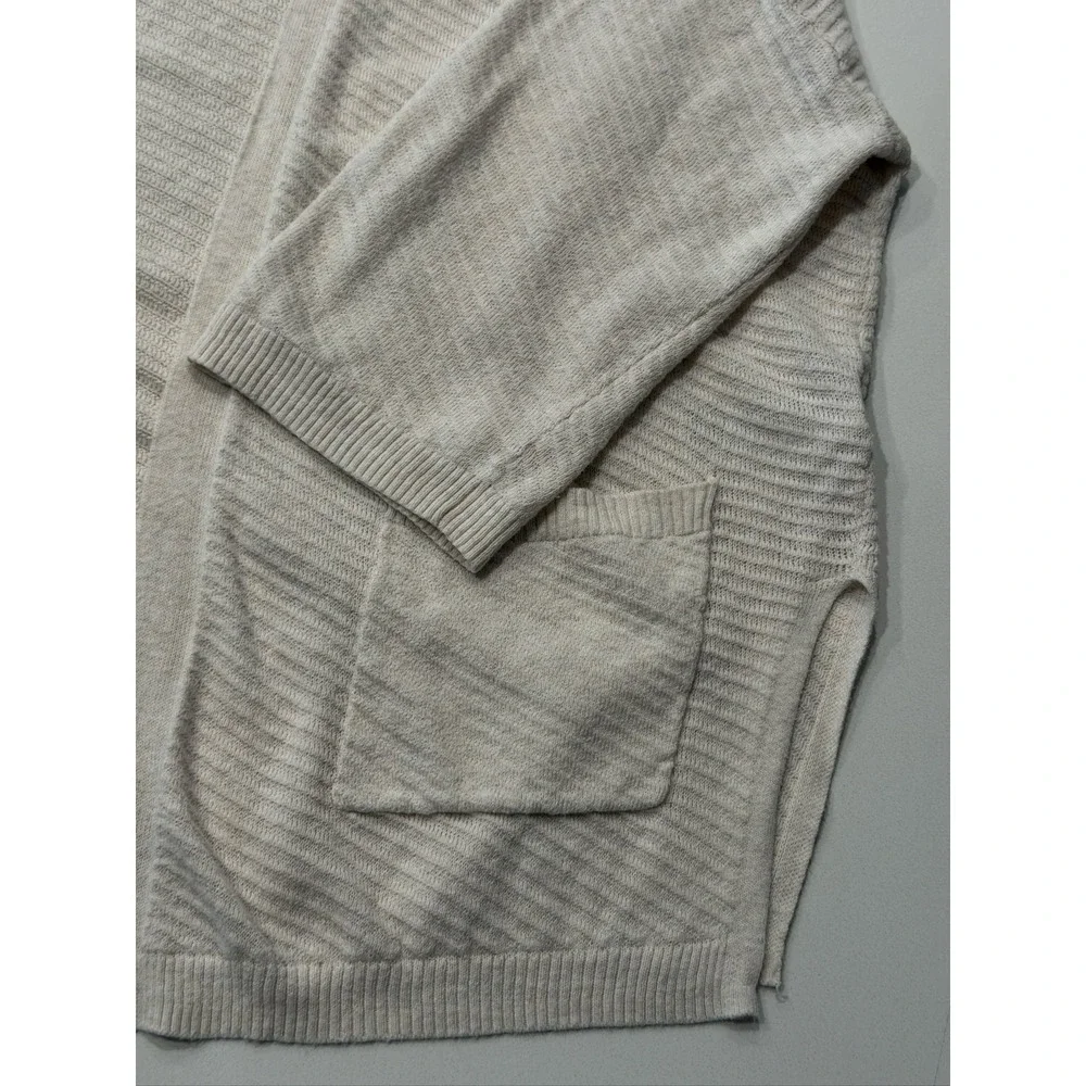 Old Navy Open Front Cardigan Women's L Beige Cotton Blend Textured Knit 3/4